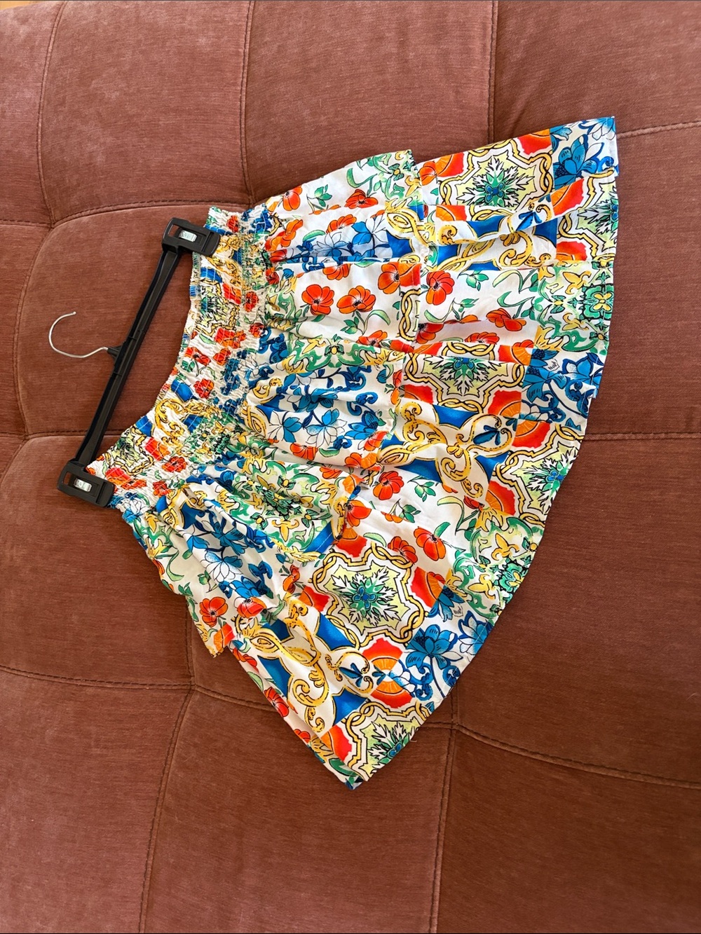 Printed Circle Skirt with Multicolor Floral Tile Design